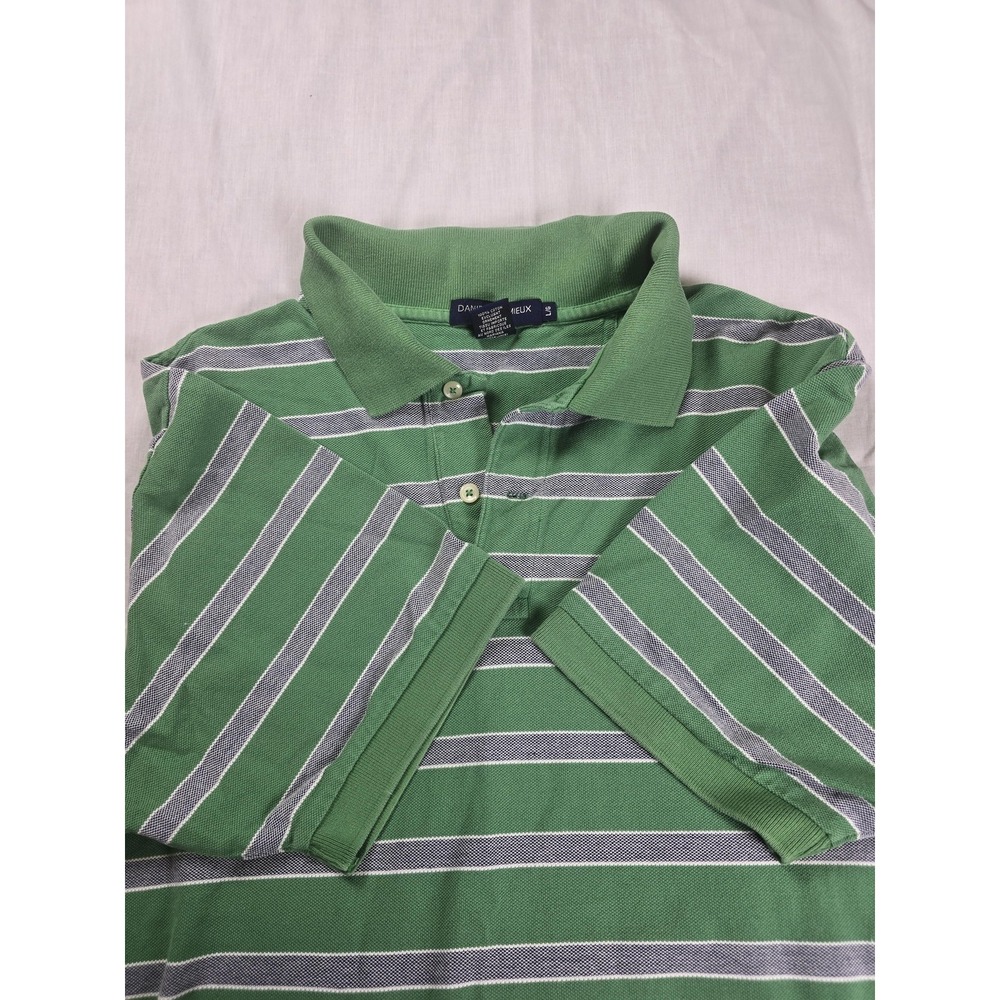 Daniel‎ Cremieux Polo Shirt Mens Large Green Striped 100% Cotton Classics Casual